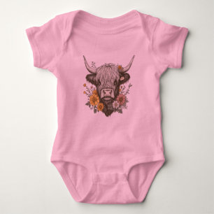Farmhouse Style Highland Cow Graphic Baby Bodysuit