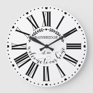 Farmhouse Style Laurel Monogrammed Name Custom  La Large Clock