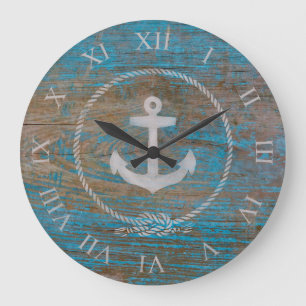 Farmhouse Style Nautical Wood Anchor Large Clock