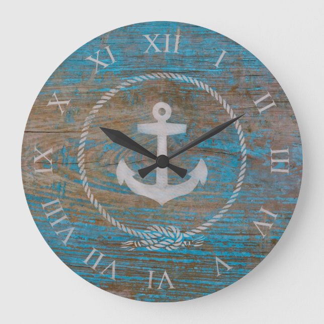 Farmhouse Style Nautical Wood | Anchor Large Clock (Front)