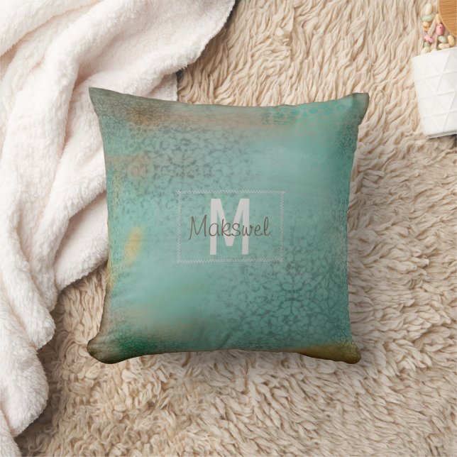 Farmhouse Style Rustic Teal Monogram Cushion (Blanket)
