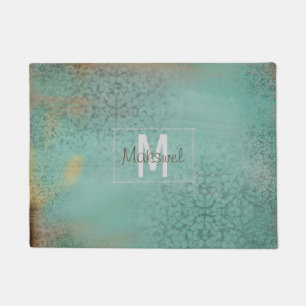 Farmhouse Style Rustic Teal Monogramed Doormat