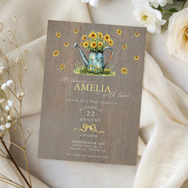 Farmhouse Sunflowers Watering Can Baby Shower Invitation (Farmhouse Sunflowers Watering Can Baby Shower Invitation)