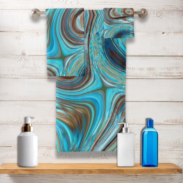 farmhouse  teal blue Woodgrain turquoise swirls Bath Towel Set (Creator Uploaded)