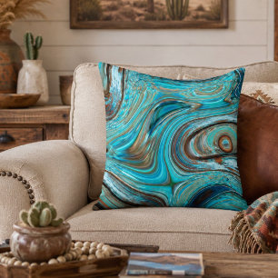 farmhouse  teal blue Woodgrain turquoise swirls Cushion