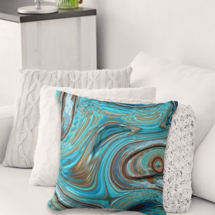 farmhouse teal blue Woodgrain turquoise swirls Cushion