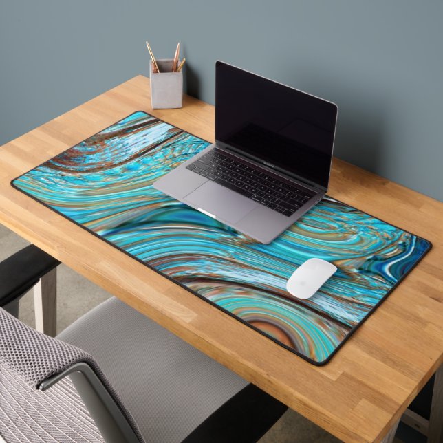 farmhouse  teal blue Woodgrain turquoise swirls Desk Mat (Office 2)