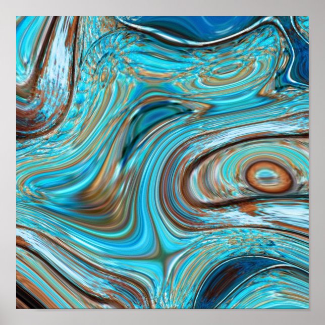 farmhouse  teal blue Woodgrain turquoise swirls Poster (Front)
