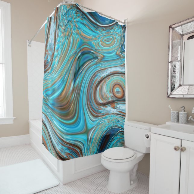 farmhouse  teal blue Woodgrain turquoise swirls Shower Curtain (In Situ)