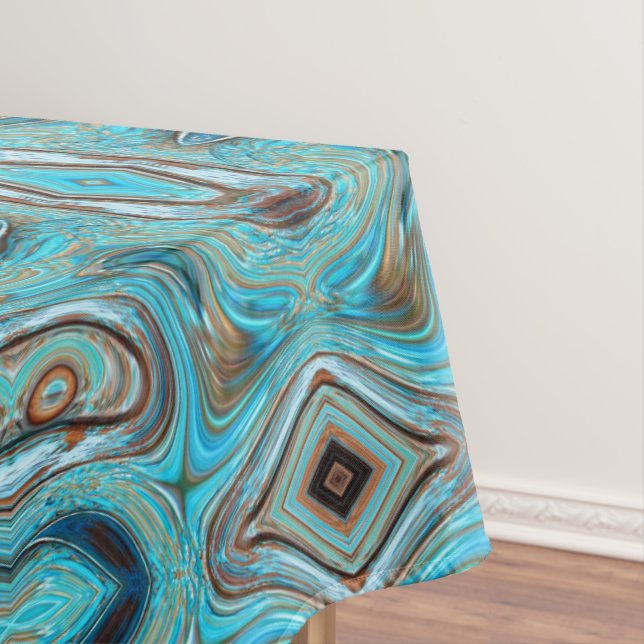 farmhouse  teal blue Woodgrain turquoise swirls Tablecloth (In Situ)