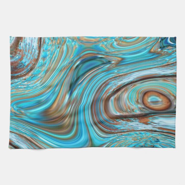 farmhouse  teal blue Woodgrain turquoise swirls Tea Towel (Horizontal)