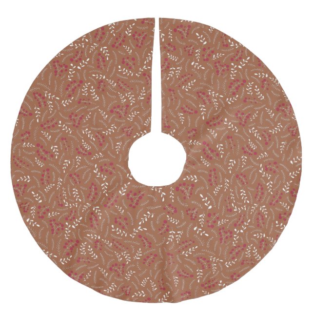 Farmhouse terracotta rustic foliage wreath pattern brushed polyester tree skirt (Front)