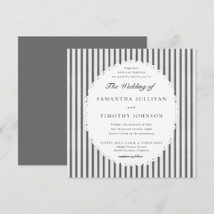 Farmhouse Ticking Stripe Scalloped Lace Wedding Invitation