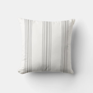 Farmhouse Ticking Stripes, Grey on White Cushion