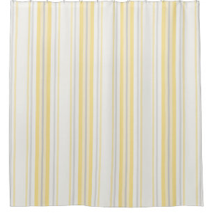 Farmhouse Ticking Stripes, Lemon Yellow, Grey Shower Curtain