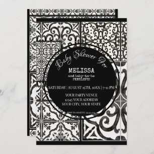 Farmhouse Tile Black White Modern Baby Shower Invitation