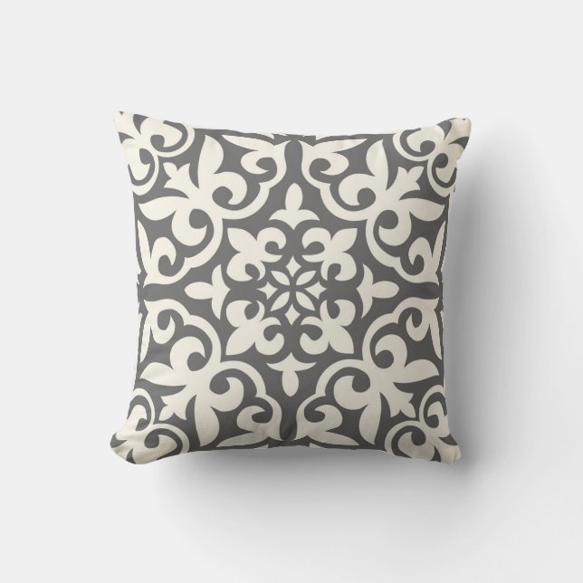 Farmhouse Tile Pillow in Grey & Cream/off-white (Front)