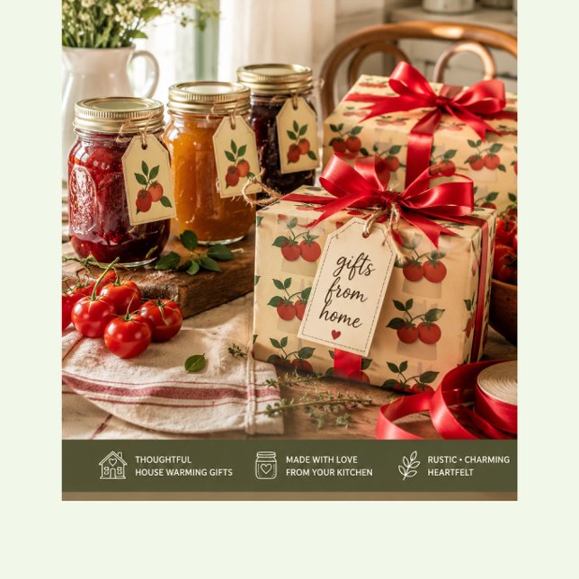 Farmhouse Tomato Produce Gift Packaging Paper (Rustic farmhouse wrapping paper featuring homemade kitchen goodness and heartfelt gift giving charm.)