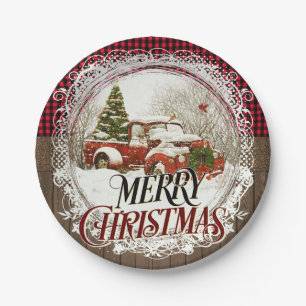 Farmhouse Truck Rustic Country Christmas Paper Plate