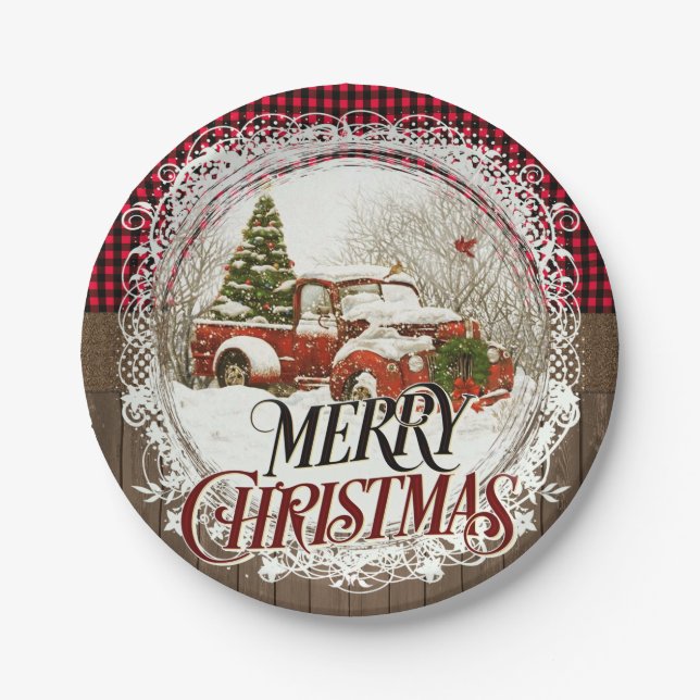 Farmhouse Truck Rustic Country Christmas Paper Plate (Front)