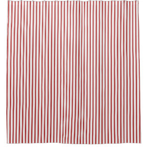 Farmhouse Vintage French Ticking Stripe Red White Shower Curtain