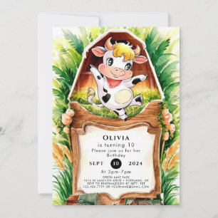 Farmhouse Whimsical Cow Birthday Invitation