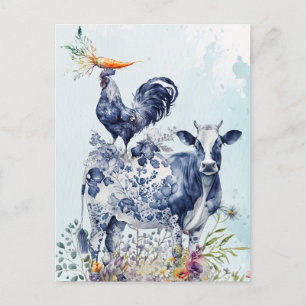 Farmhouse Whimsical Rustic Animals Postcard