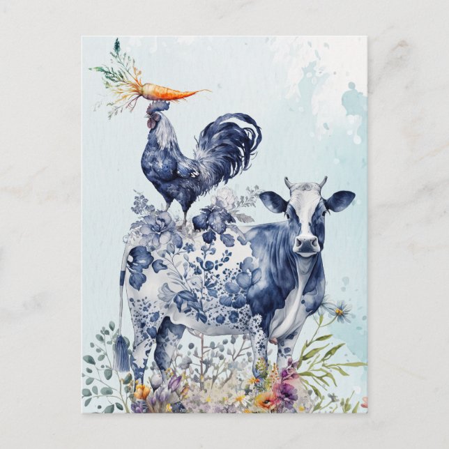 Farmhouse Whimsical Rustic Animals Postcard (Front)