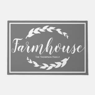 Farmhouse White Laurels & Grey   Family Name Doormat