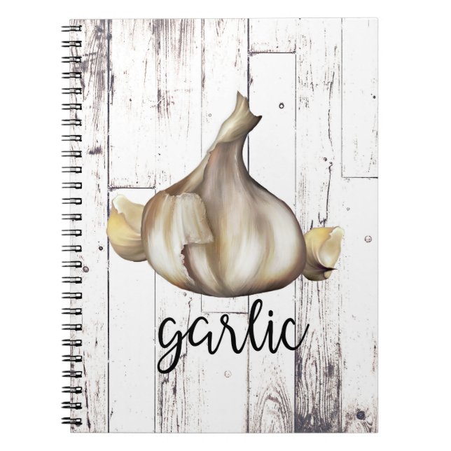 Farmhouse White Wood Rustic Garlic Clove Kitchen Notebook (Front)
