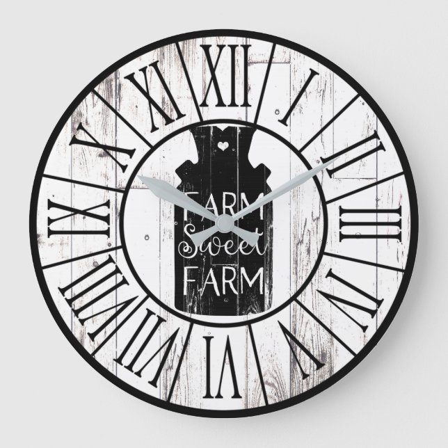 Farmhouse White Wood Rustic Milk Jug Farm Sweet Large Clock (Front)