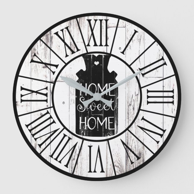 Farmhouse White Wood Rustic Milk Jug Home Sweet Large Clock (Front)