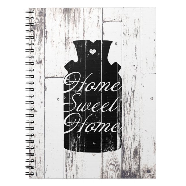 Farmhouse White Wood Rustic Milk Jug Home Sweet Notebook (Front)