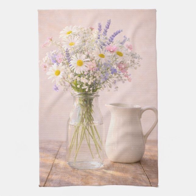 Farmhouse Wildflower Jar and Ceramic Pitcher  Tea Towel (Vertical)