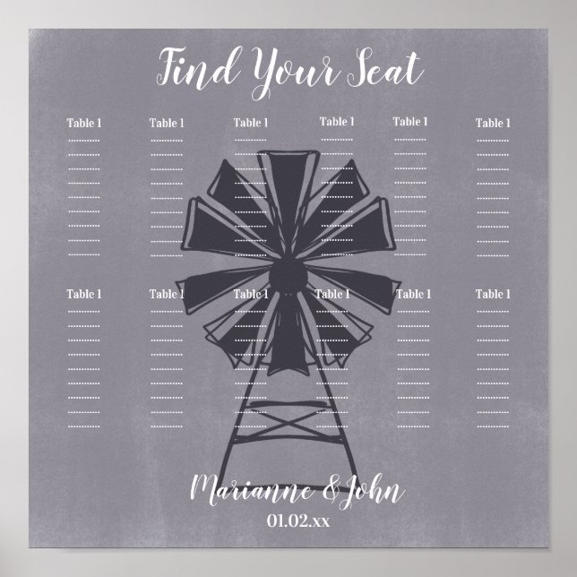 Farmhouse Windmill Concrete Wedding Seating Chart (Front)