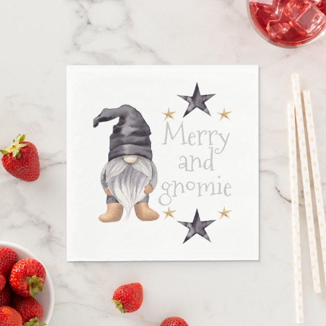 Farmhouse Winter Watercolor Gnome Christmas Napkin (Insitu)