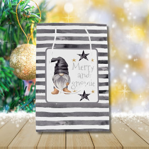Farmhouse Winter Watercolor Gnome for Christmas Medium Gift Bag