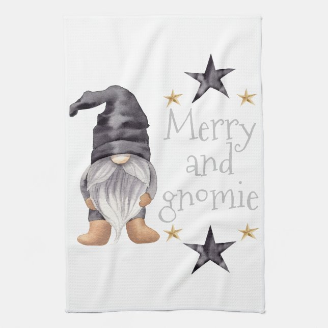 Farmhouse Winter Watercolor Gnome for Christmas Tea Towel (Vertical)