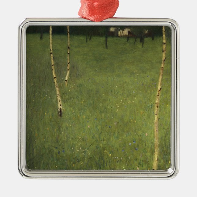 Farmhouse with Birch Trees, 1900 Metal Ornament (Front)