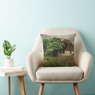 Farmhouse with Meadow Flowers  Cushion