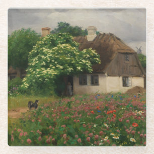 Farmhouse with Meadow Flowers Glass Coaster