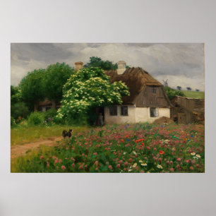 Farmhouse with Meadow Flowers Poster