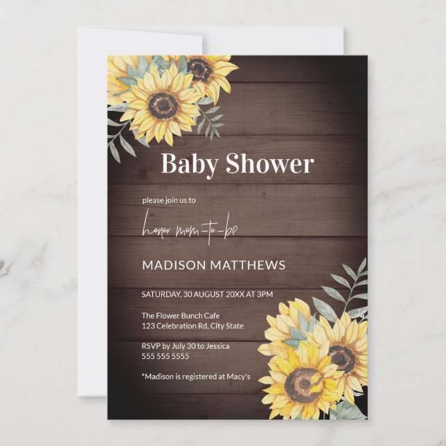 Farmhouse Wood Sunflower Baby Shower Invitation (Front)