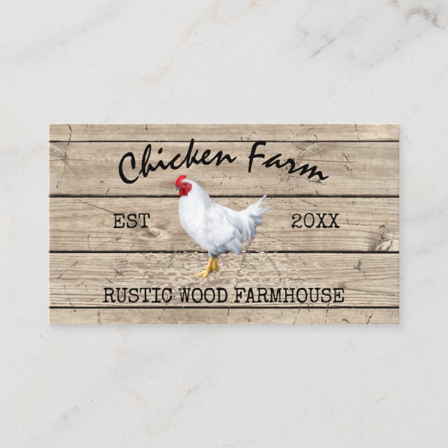 Farmhouse Wooden Rustic Chicken Business Card (Front)