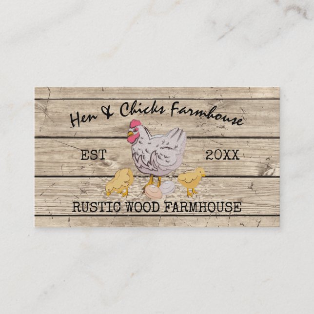 Farmhouse Wooden Rustic Chicks Hen Business Card (Front)