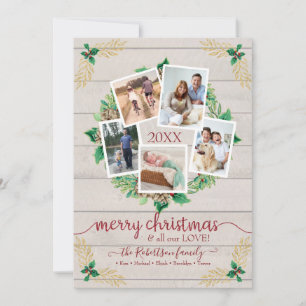Farmhouse Wreath Christmas Rustic w Family Photos  Holiday Card