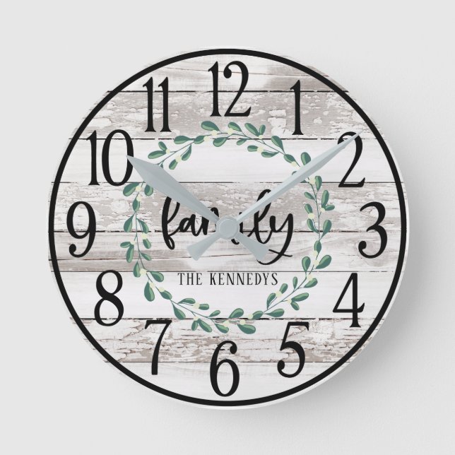 Farmhouse Wreath Family Name Custom Clock  (Front)