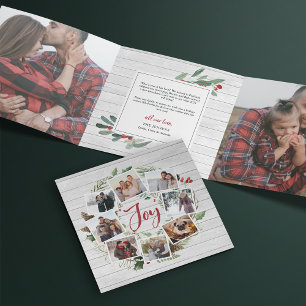 Farmhouse Wreath   Multi Photo Tri-Fold Holiday Card