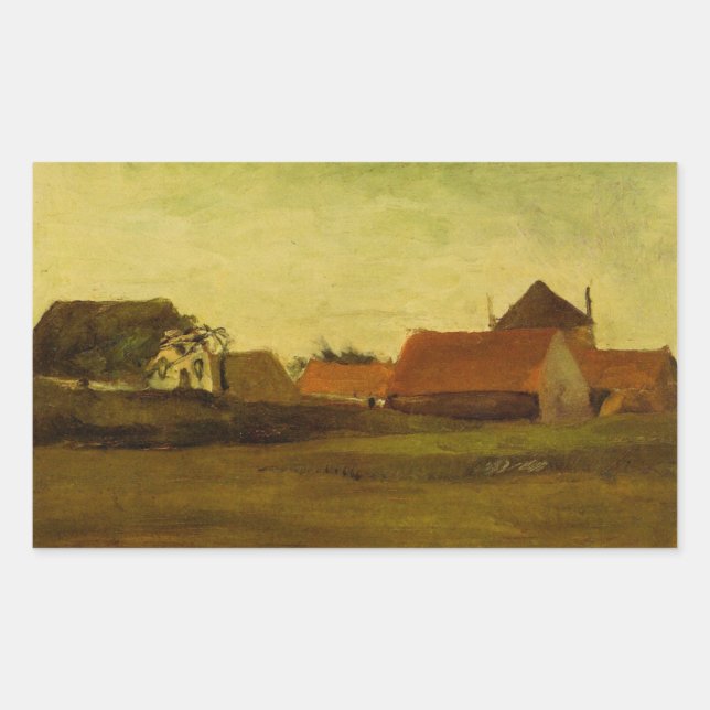 Farmhouses in Loosduinen Hague by Vincent van Gogh Rectangular Sticker (Front)