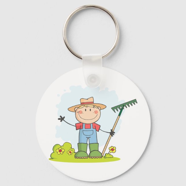 Farming Gardening Boy Key Ring (Front)